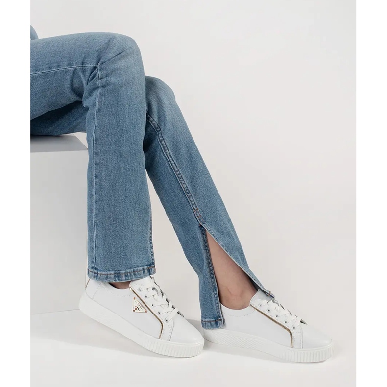 Goodin Baskets blanches en cuir sur une semelle épaisse 2