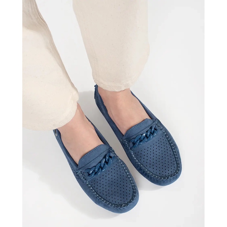 Goodin Blue OpenWork Modafers en daim féminin bleu 2
