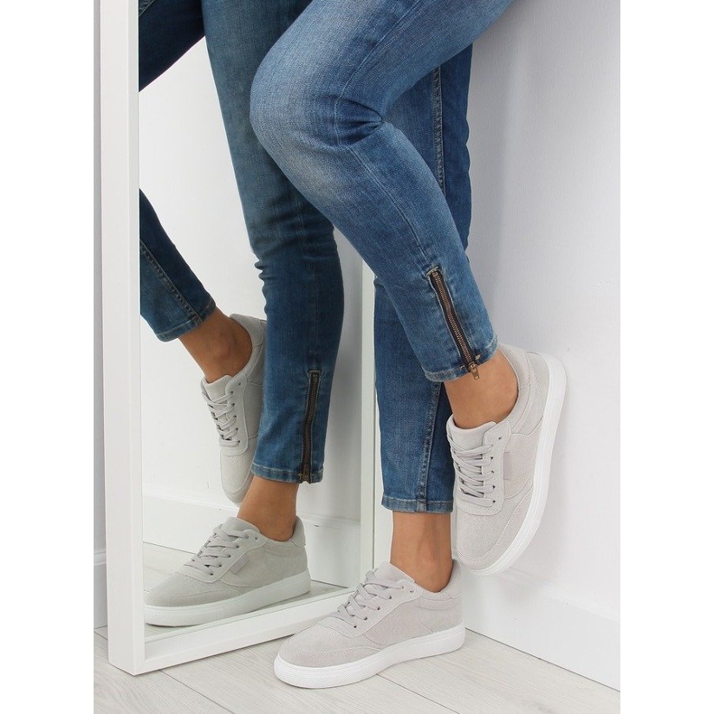 Baskets femme en daim gris NB172 LT.GRAY blanche 1