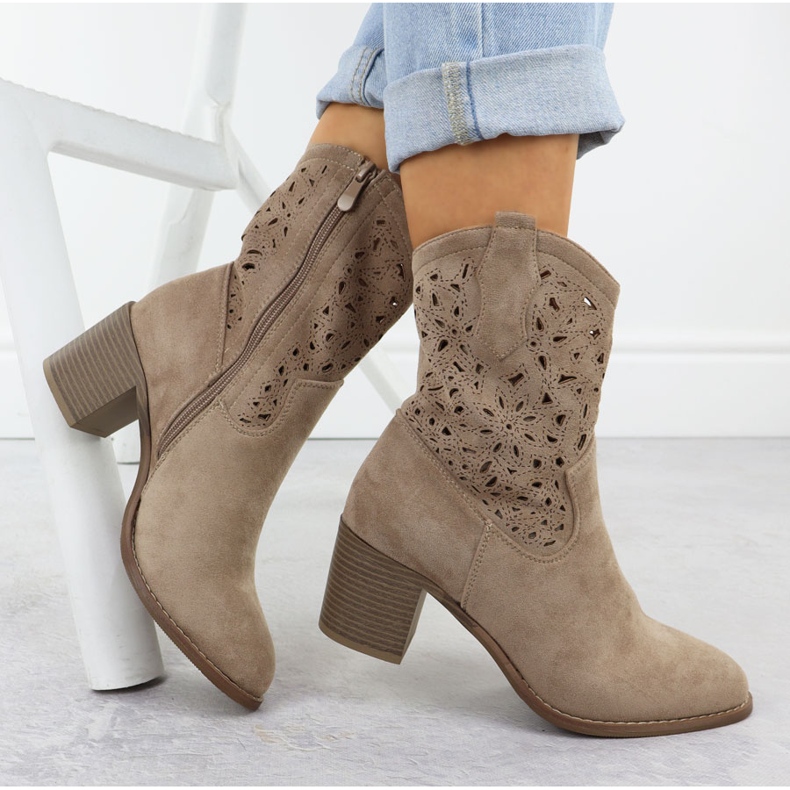 Bottes ouvertes pour femmes Suede beige S.Barski HY51-125 1