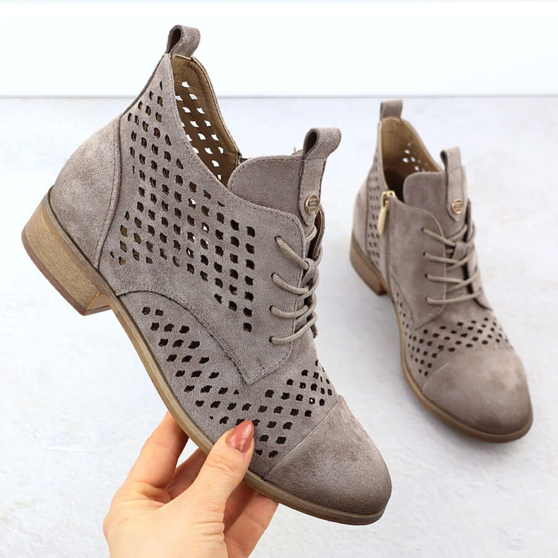 Bottes ouvertes des femmes en daim khaki potocki sz12091 1