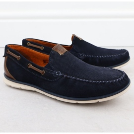 Mocassins en cuir féminin confortable Bugatti bleu marine RR153018 1