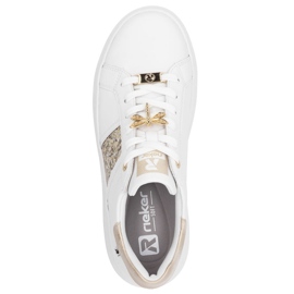 Sneakers en cuir féminin sur la plate-forme White Rieker 1202-82 blanche 1