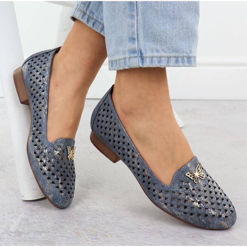 Chaussures ouvertes pour femmes avec talons bas bleu M. Daszyński SA222-3 1