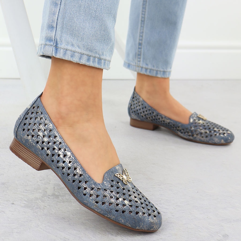 Chaussures ouvertes pour femmes avec talons bas bleu M. Daszyński SA222-3 2