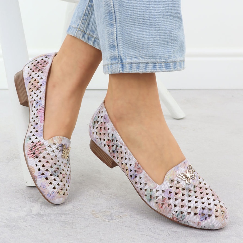 Chaussures féminines à talons à talons avec fleurs M. Daszyński SA222-3 multicolore 1