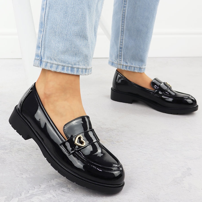 S.Barski Moccasins Chaussures laquées pour femmes noir S. Barski Hy51-379 2