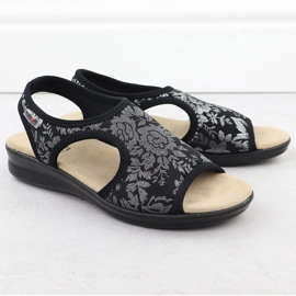 Sandales féminines sur une éruption cutanée flexible avec des fleurs noires unisoft 7196 le noir 3