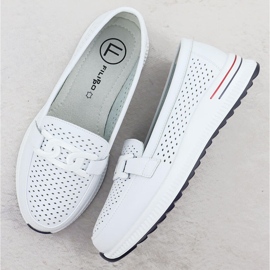Chaussures en cuir pour femmes sur la plateforme Openwork Białe Filippo DP4400 blanche 3