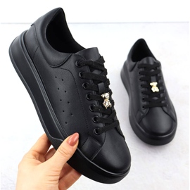 Cambell Chaussures de sport en cuir féminin avec ours en peluche Black Camell SZ00635 le noir 1
