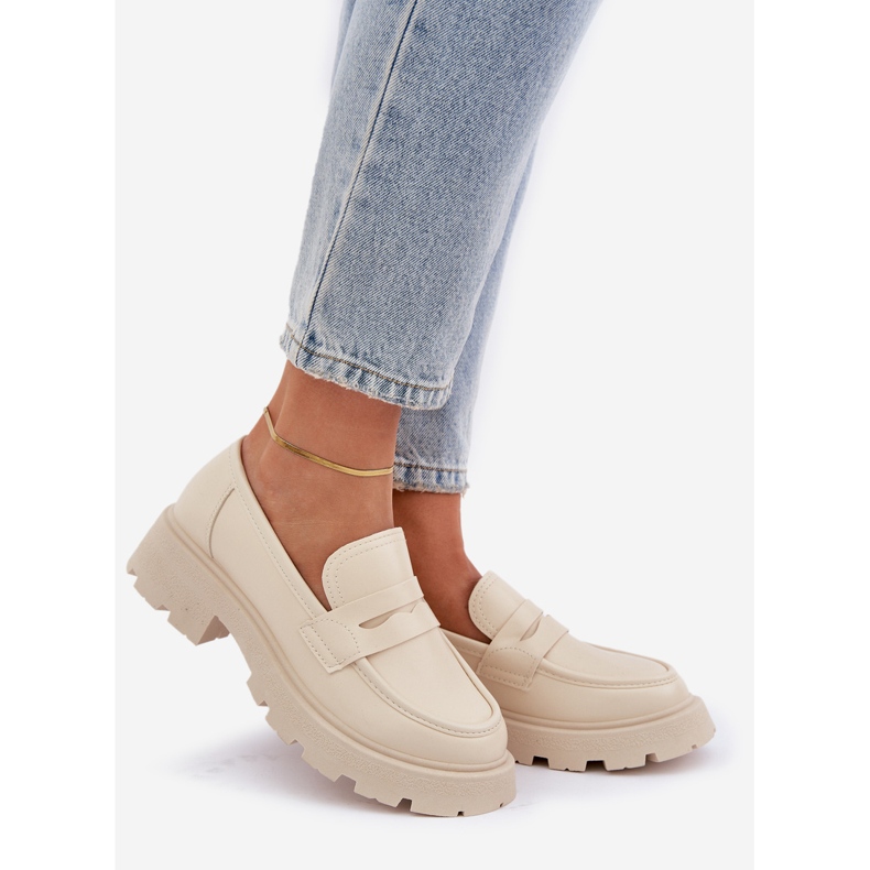 Mocassins en cuir écologique pour femmes, beige clair 1