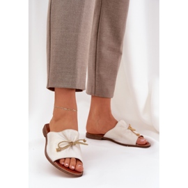 Les tongs élégants plats en cuir avec un arc Lewski 3572 Zloty essuyé doré 2