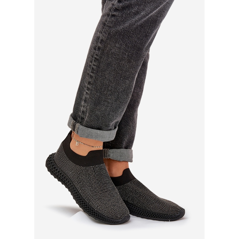 S.Barski Chaussures de sport féminines tachées avec tw121 décoration noire le noir 1