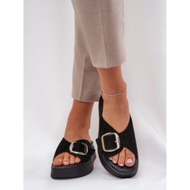 Les tongs en daim féminins avec une boucle sur la plate-forme Zazoo 3019 noire le noir 3