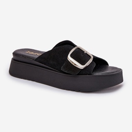 Les tongs en daim féminins avec une boucle sur la plate-forme Zazoo 3019 noire le noir 4