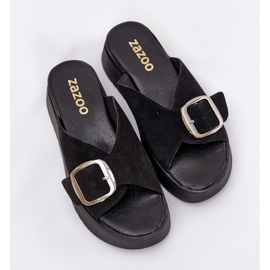 Les tongs en daim féminins avec une boucle sur la plate-forme Zazoo 3019 noire le noir 7