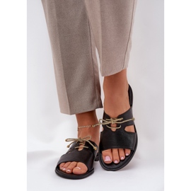 Les tongs en cuir féminin zazoo 3022 noir le noir 2