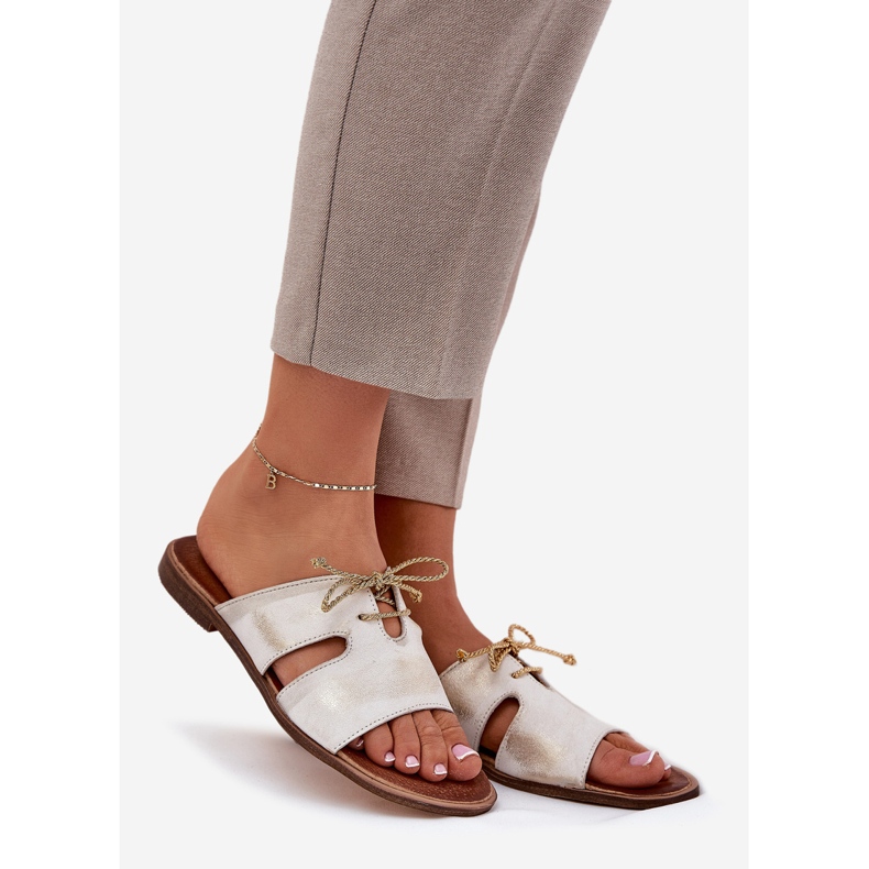 Flip topon de cuir pour femmes Zazoo 3022 Golden Wiped d'or 1