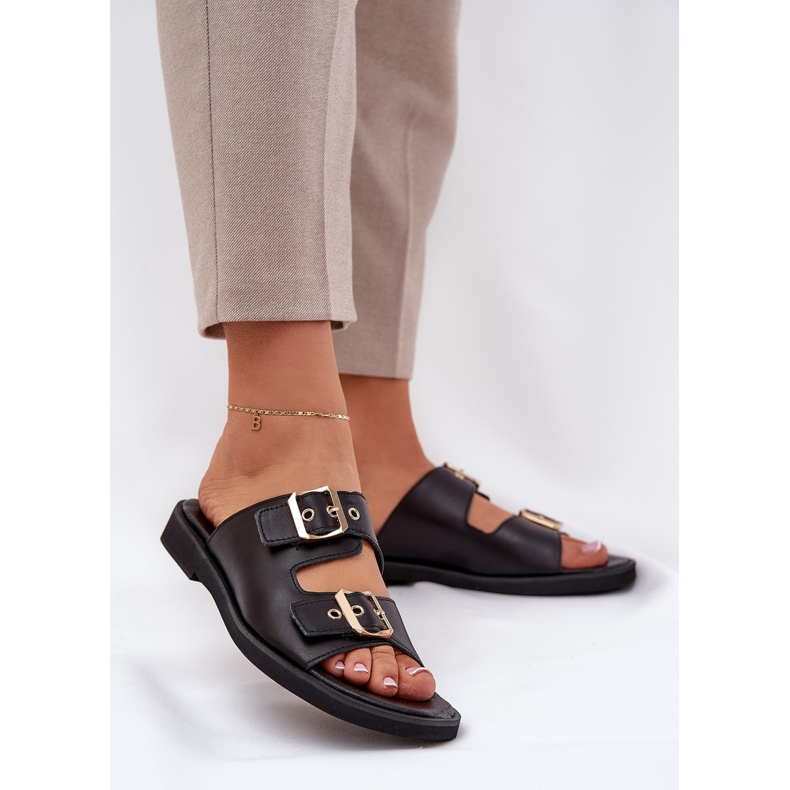 Les bassins plats en cuir avec des pinces noires Zazoo 3020 2