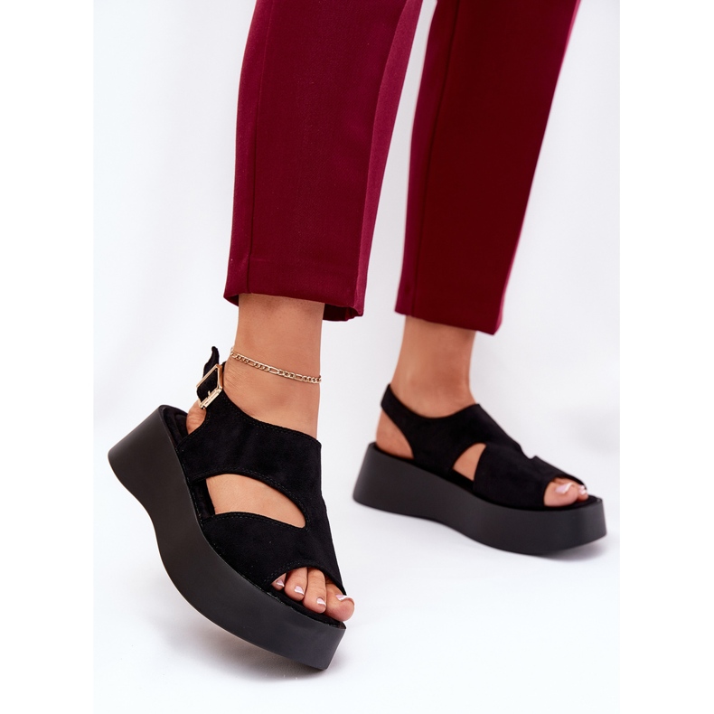 Sandales féminines sur la plate-forme Eco Suede noir 2
