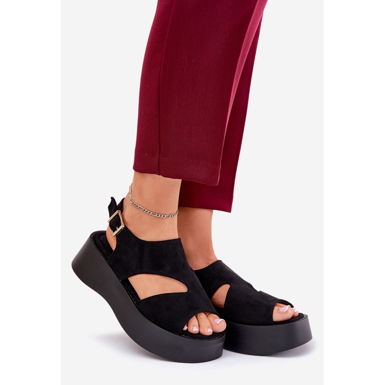 Sandales féminines sur la plate-forme Eco Suede noir 1