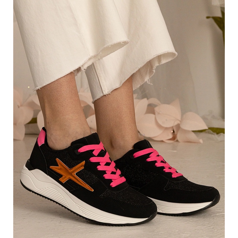 Sneakers noirs Sports pour femmes avec des paillettes 2