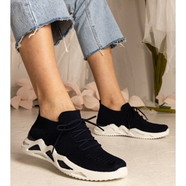 Baskets des femmes bleues marines avec une tige de chaussette le noir 1