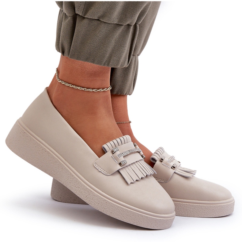 S.Barski Mandards en cuir féminin léger sur la plate-forme beige S. Barski LR590 avec franges 6