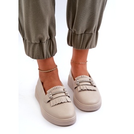 S.Barski Mandards en cuir féminin léger sur la plate-forme beige S. Barski LR590 avec franges 4