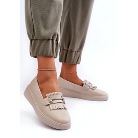 S.Barski Mandards en cuir féminin léger sur la plate-forme beige S. Barski LR590 avec franges 2