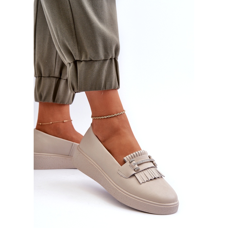 S.Barski Mandards en cuir féminin léger sur la plate-forme beige S. Barski LR590 avec franges 3
