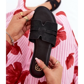 Les tongs pour femmes à thèmes plates avec des coupes écologiques en daim noir le noir 7