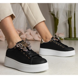 Baskets noires décorées d'un papillon avec des zircons le noir 1
