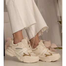 Baskets sportives féminines beige avec paillettes 1