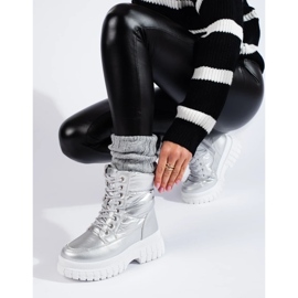 Boots de neige femme argentées à laçage 1 Boots de neige femme argentées à laçage 1
