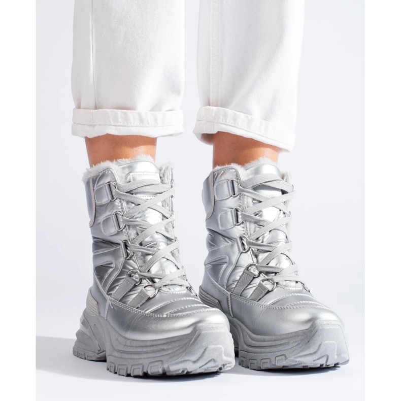 W. Potocki Bottes de neige argentées pour femmes avec fourrure de Potocki 1