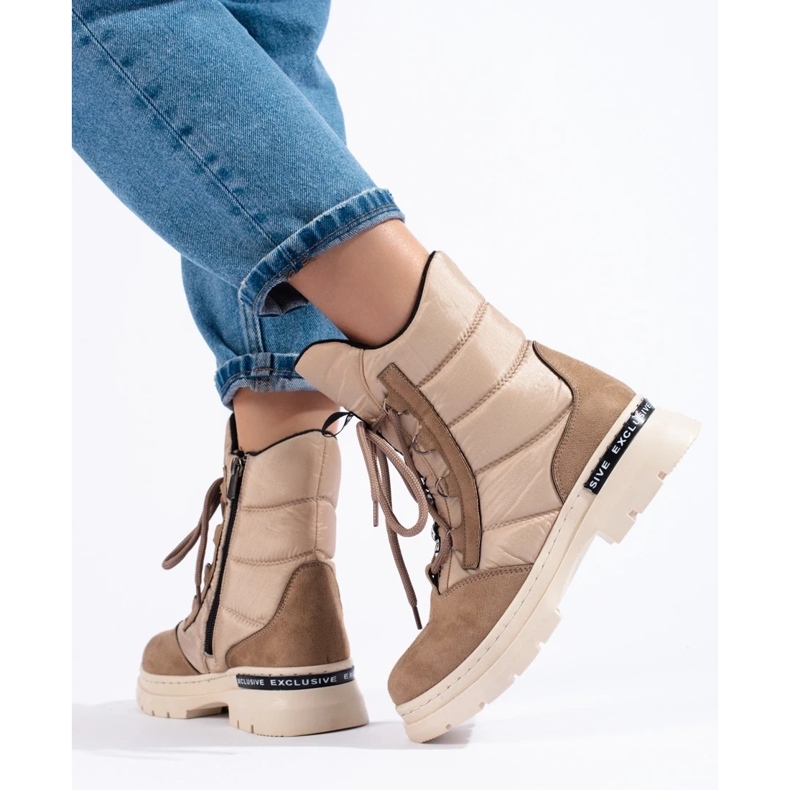 Bottes de neige à lacets pour femmes beige 1