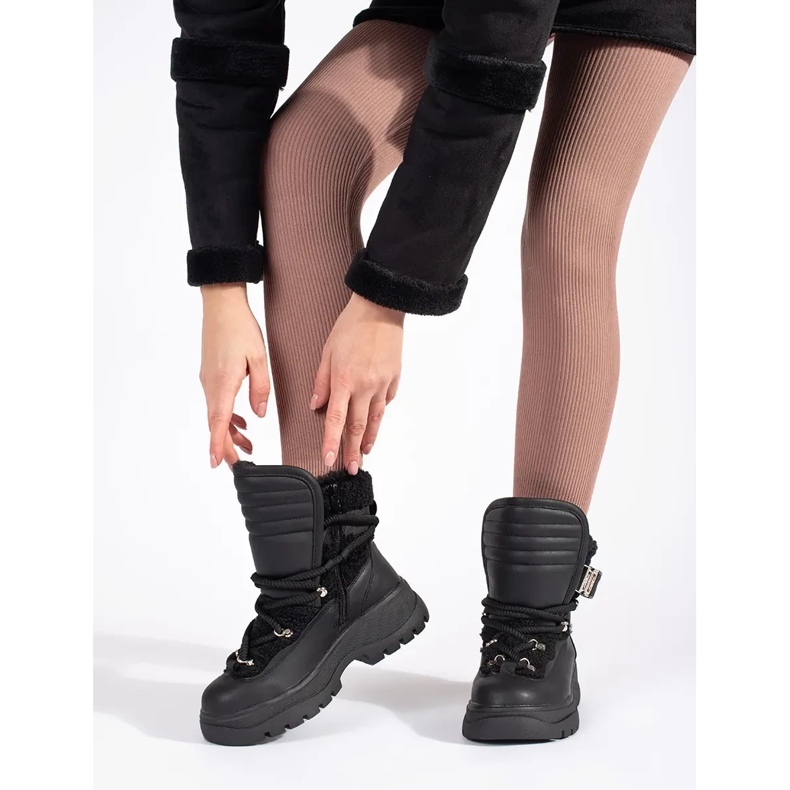 Seastar Bottes de neige noires pour femmes avec fourrure sur semelle épaisse 2