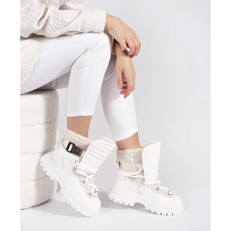 Seastar Bottines de neige femme blanches avec fourrure sur semelle épaisse 1