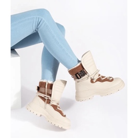 Seastar Bottes de neige femme beiges avec fourrure sur semelle épaisse 2