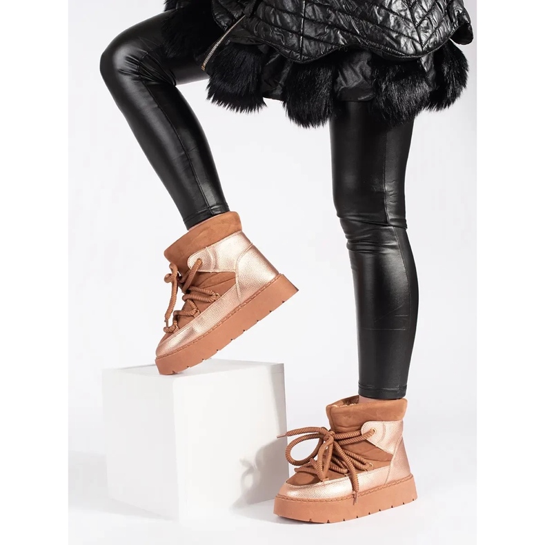 Boots de neige femme marron à lacets et semelle épaisse brun 2