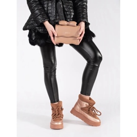 Boots de neige femme marron à lacets et semelle épaisse brun 1