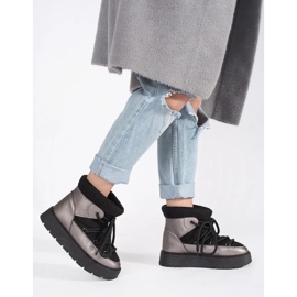 Boots de neige femme à lacets, noires et argentées, semelle épaisse le noir 2