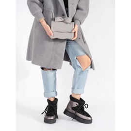 Boots de neige femme à lacets, noires et argentées, semelle épaisse le noir 1