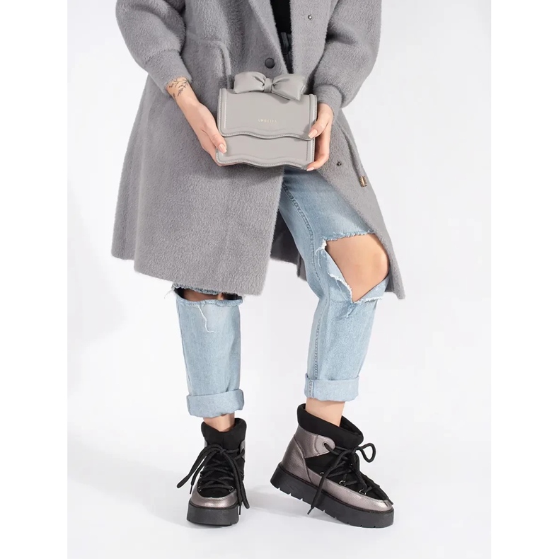 Boots de neige femme à lacets, noires et argentées, semelle épaisse le noir 1