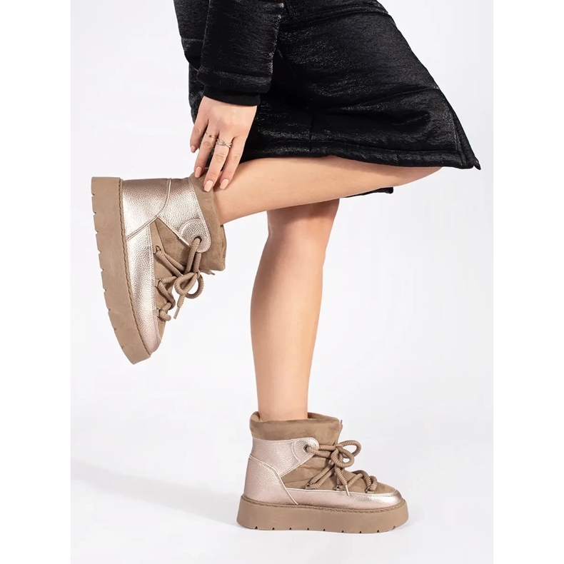 Bottines de neige femme beiges à lacets et semelle épaisse 1