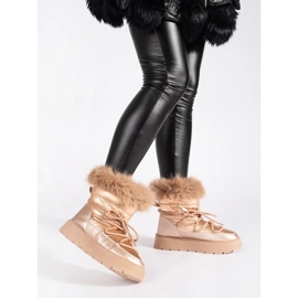 Boots de neige femme dorées avec fourrure sur semelle épaisse d'or 1