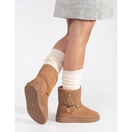 Bottes de neige pour femmes beiges avec boucle décorative et fermeture éclair 1