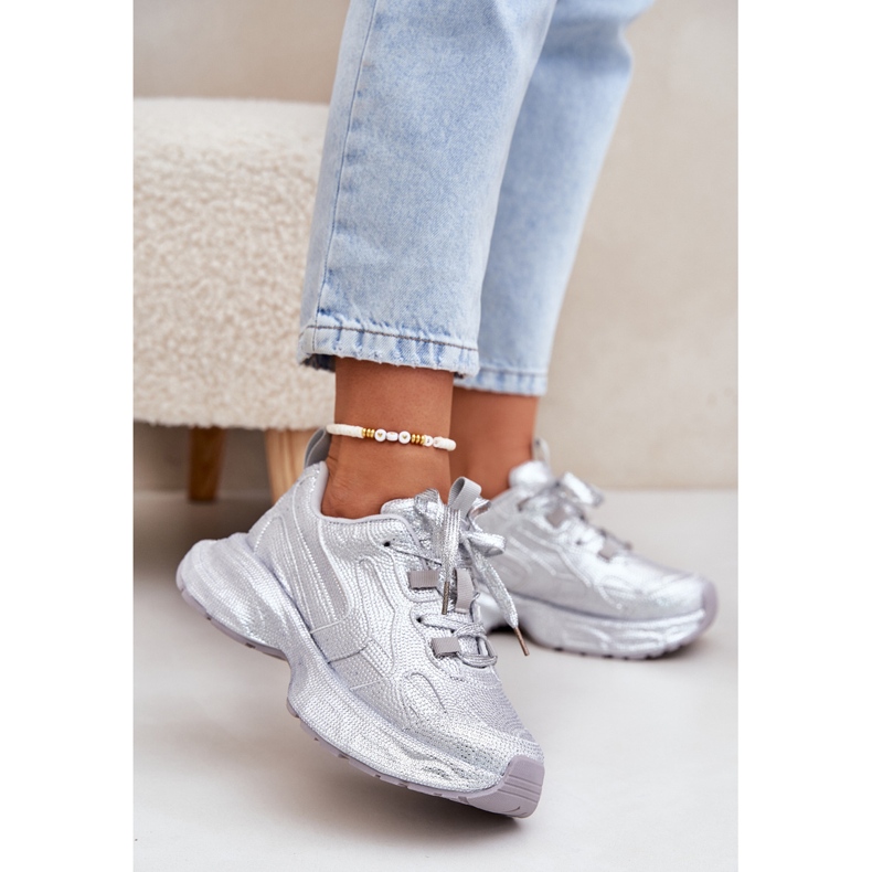 Sneakers pour femmes décorées de zircons en argent 2