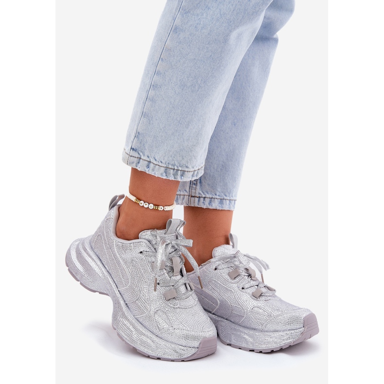 Sneakers pour femmes décorées de zircons en argent 1